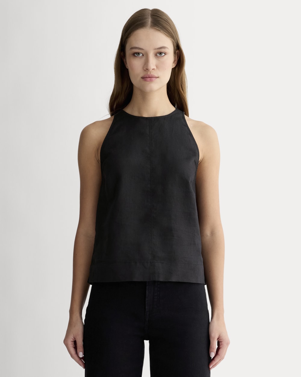 The Linen High-Neck Tank | Black
