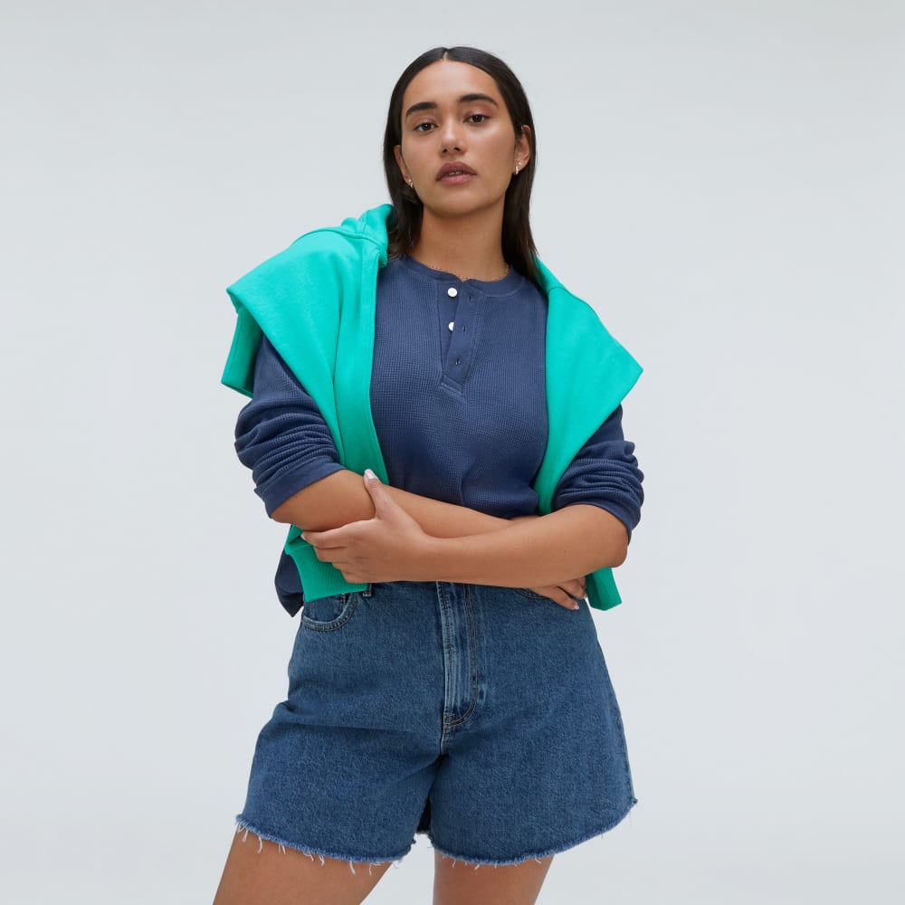 The Organic Cotton Waffle Henley | Navy - Image 5