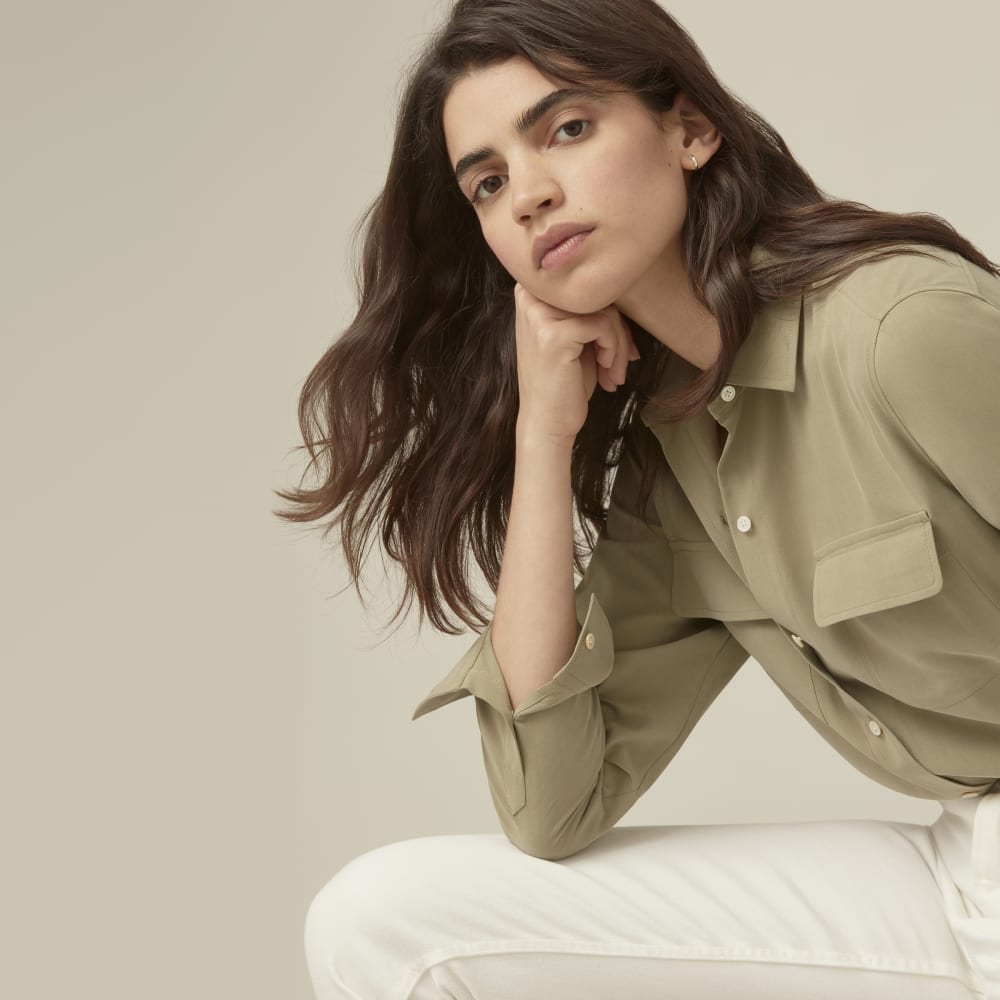 The Washable Silk Relaxed Shirt | Covert Green