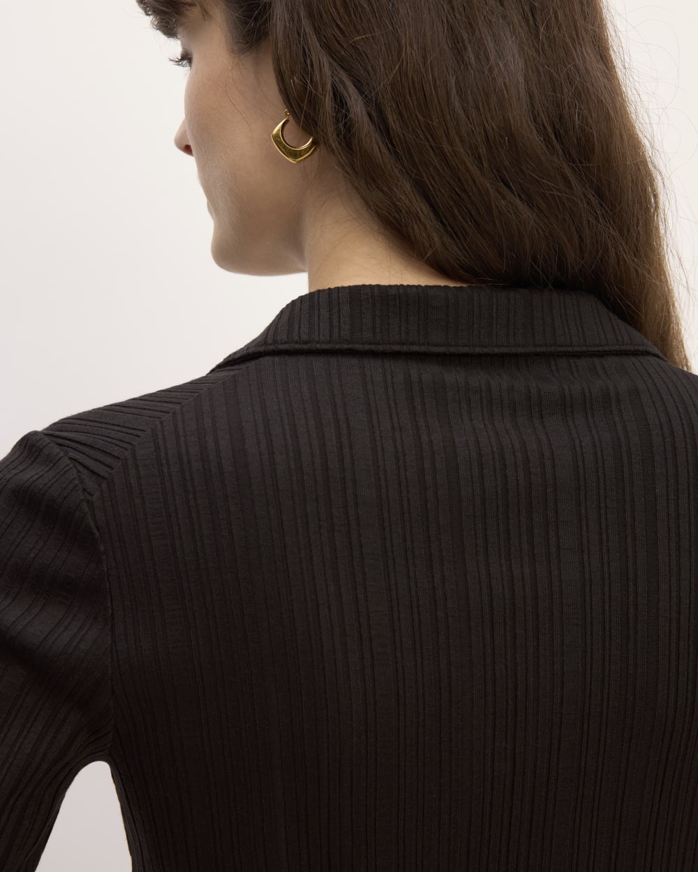 The Rib Soft Knit Open Collar Polo | Black - Image 5
