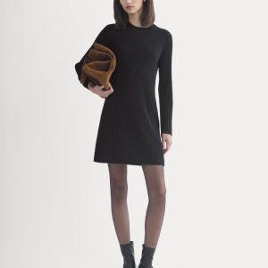 Cashmere Long-Sleeve Mini Dress | Black