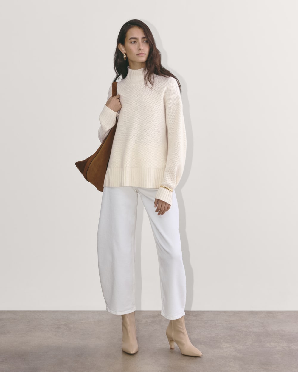The Honeycomb Funnel Neck in Wool Cashmere | Bone - Image 5
