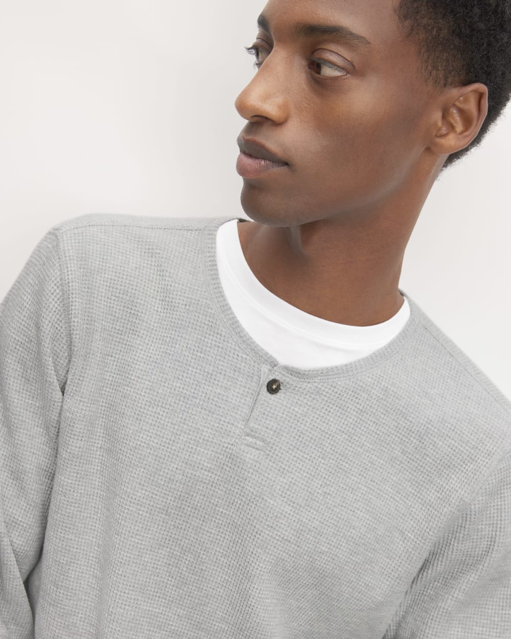 The Waffle Long-Sleeve Henley | Light Grey Donegal - Image 3
