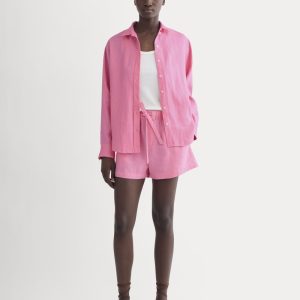 The Drawstring Boxer Short in Linen | Deep Pink