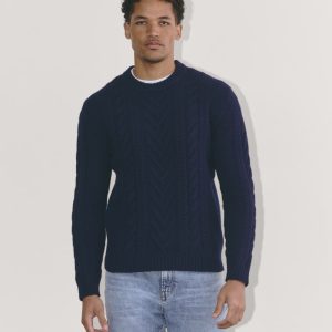 The Felted Merino Cable-Knit Crew | Deep Navy
