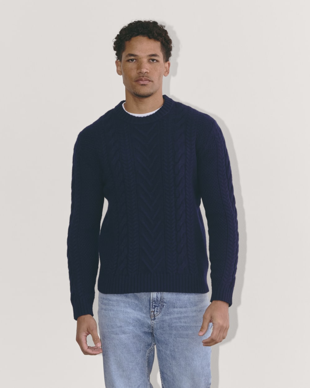 The Felted Merino Cable-Knit Crew | Deep Navy