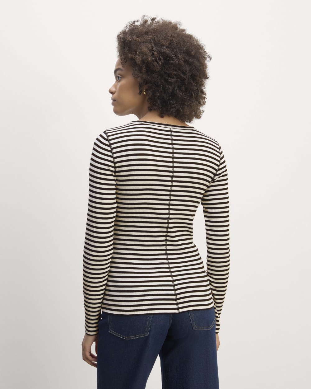 The Luxe Rib Long-Sleeve Crew | Bone / Black - Image 4