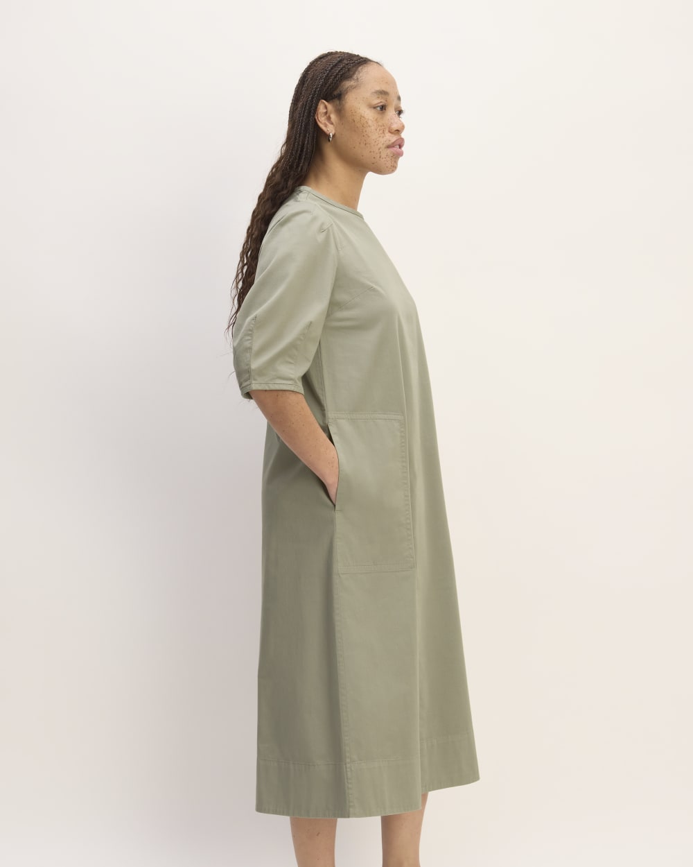 The Short-Sleeve Puff Midi Dress | Sage Green - Image 3