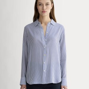 The Must-Have Shirt in Washable Silk | Blue / White