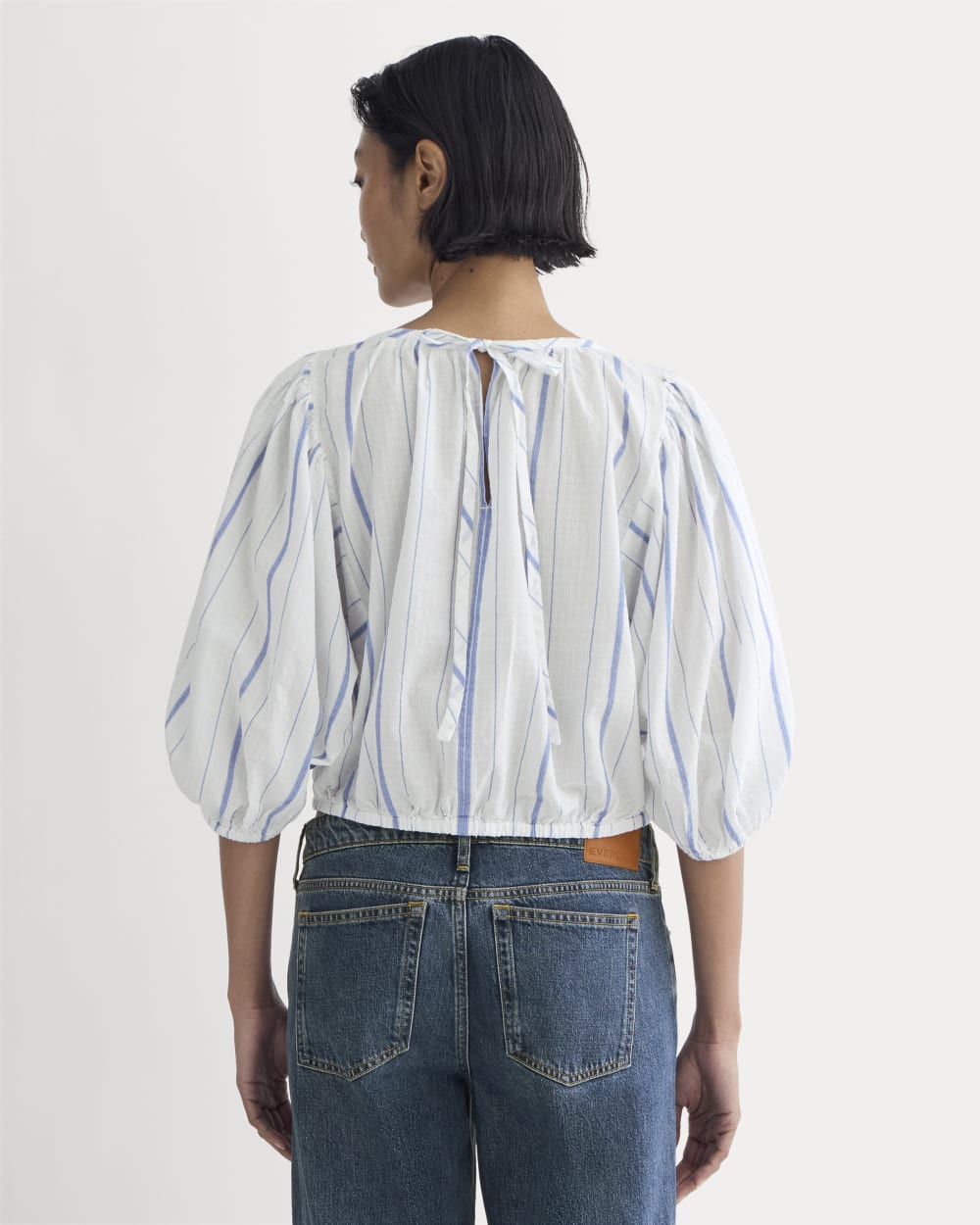 The Gauze Puff-Sleeve Top | Bone / Dutch Blue - Image 5