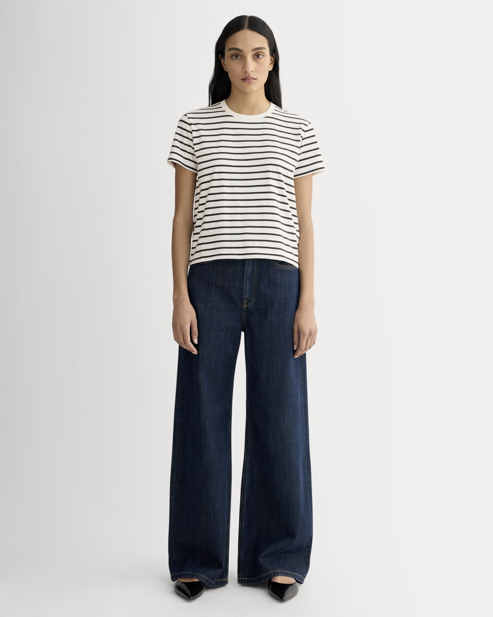 The Box-Cut Tee in Essential Cotton | Bone / Black | No Pocket - Image 3