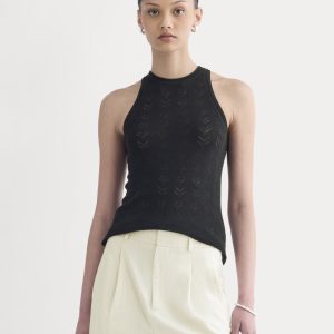 The Pointelle Racerback Tank in Ultrafine Merino | Black