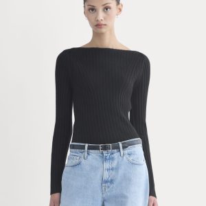 Cashmere Ribbed Boat-Neck Sweater | Black
