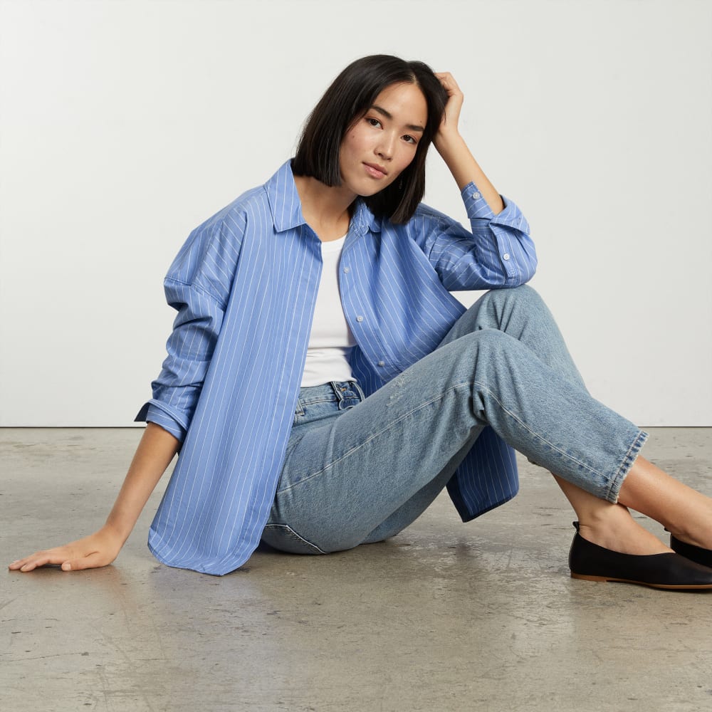 The Oversized Poplin Shirt | Powder Blue / White - Image 8