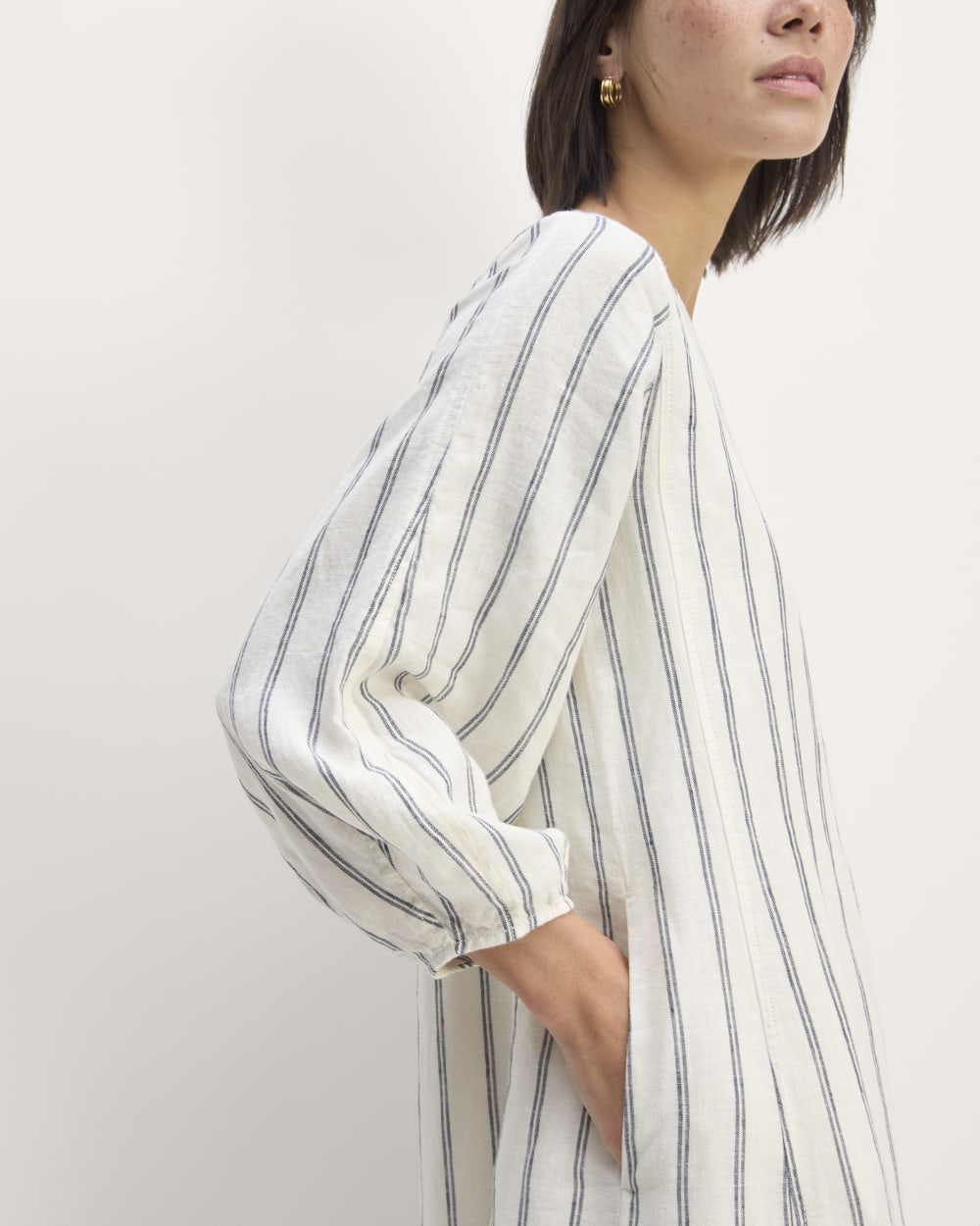 The Linen A-Line Midi Dress | Bone / Navy - Image 5