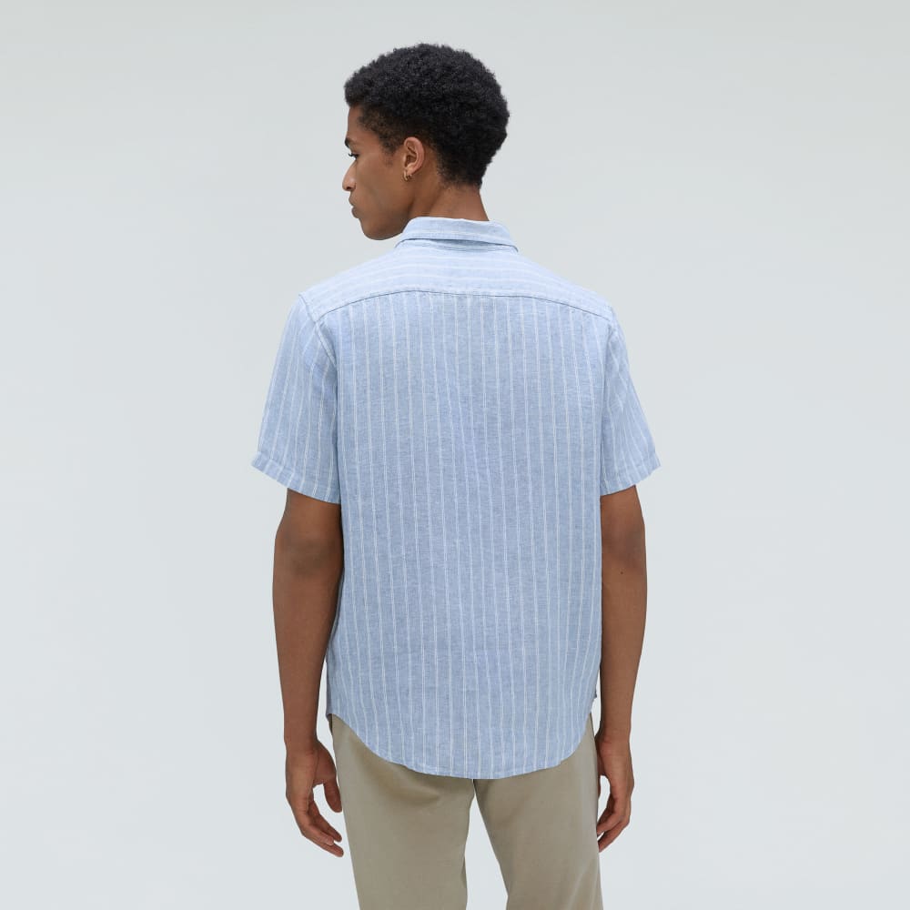 The Classic Short-Sleeve Shirt in Linen | Blue / White - Image 3