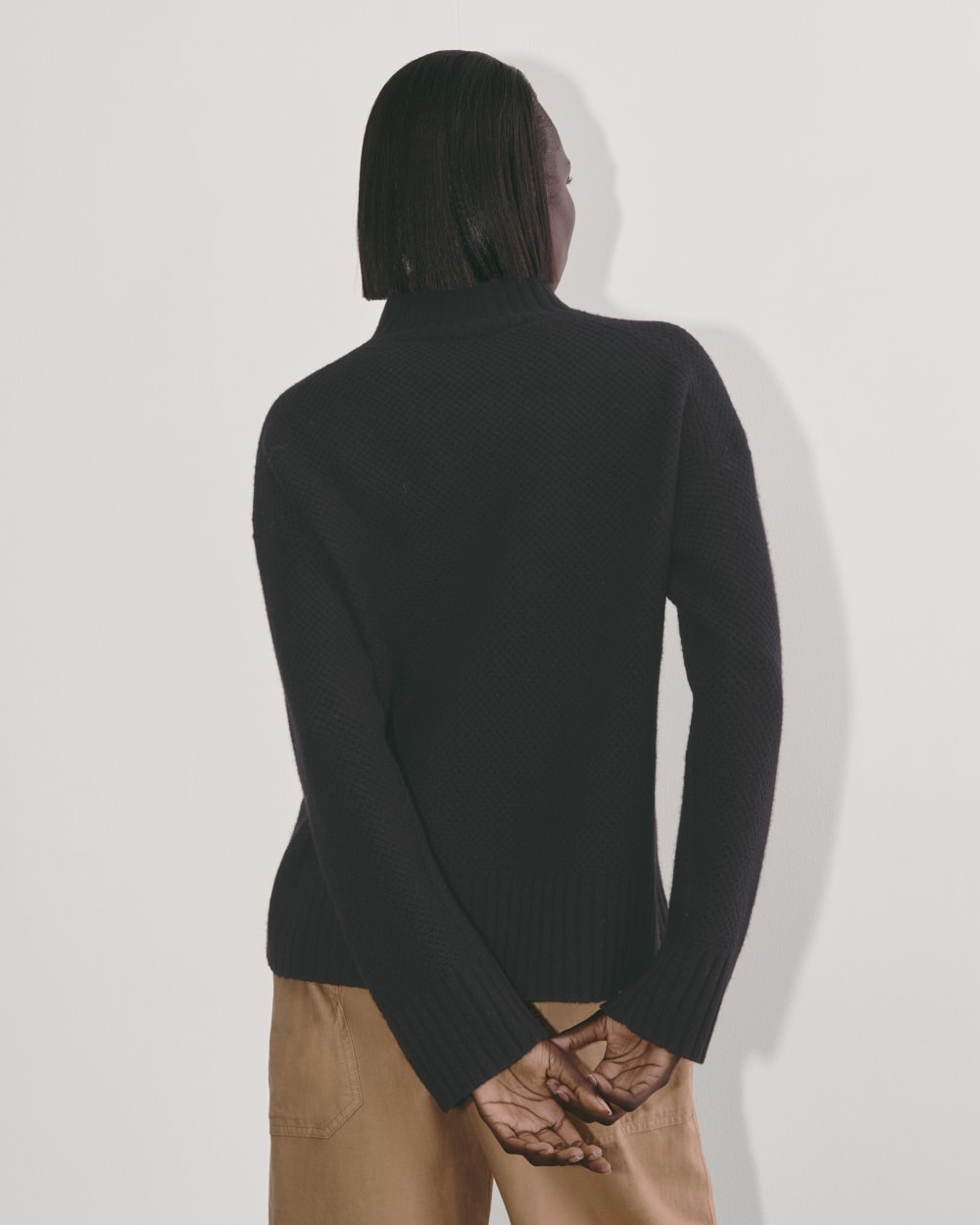The Honeycomb Funnel Neck in Wool Cashmere | Black - Image 6
