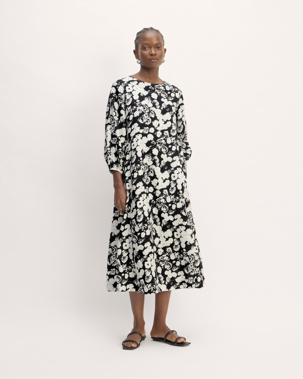 The Linen A-Line Midi Dress | Black / Bone Floral - Image 3