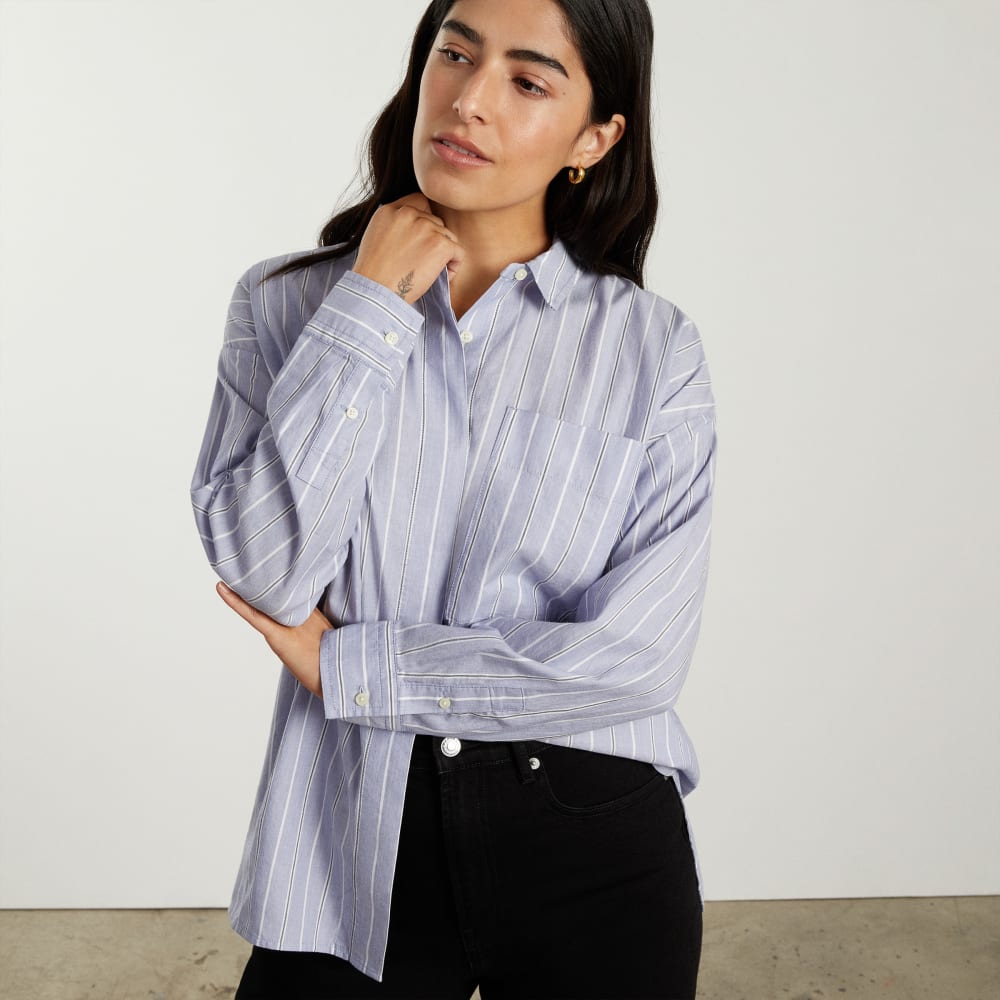 The Oversized Silky Cotton Shirt | Slate Blue - Image 5