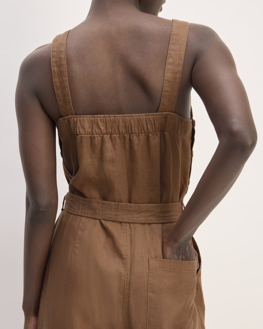 The Linen Side-Button Jumpsuit | Carob Brown - Image 5