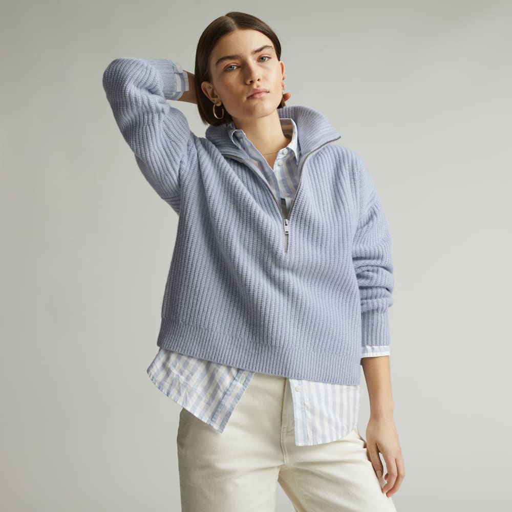 The Half-Zip Sweater in Luxe Merino | Periwinkle / Light Heather Oat