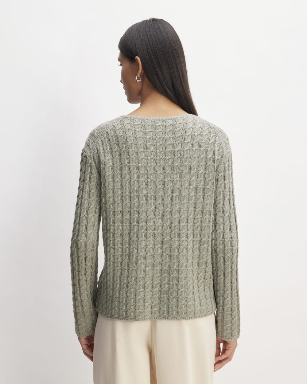 The Cotton Merino Cable Crew | Sage Green - Image 6