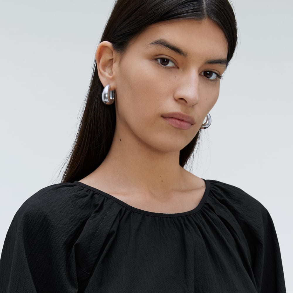 The Seersucker Puff Sleeve Dress | Black - Image 4