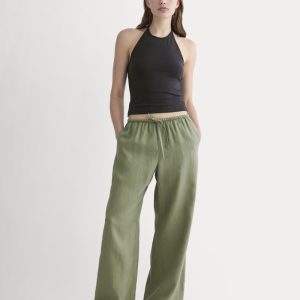 The Drawstring Pant in Linen | Lichen Green
