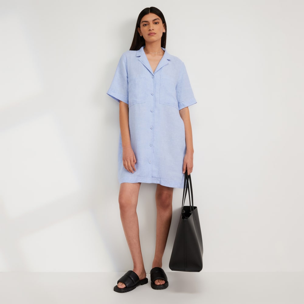 The Linen Workwear Dress | Light Blue