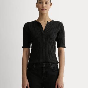 The Rib-Knit Short-Sleeve Henley | Black