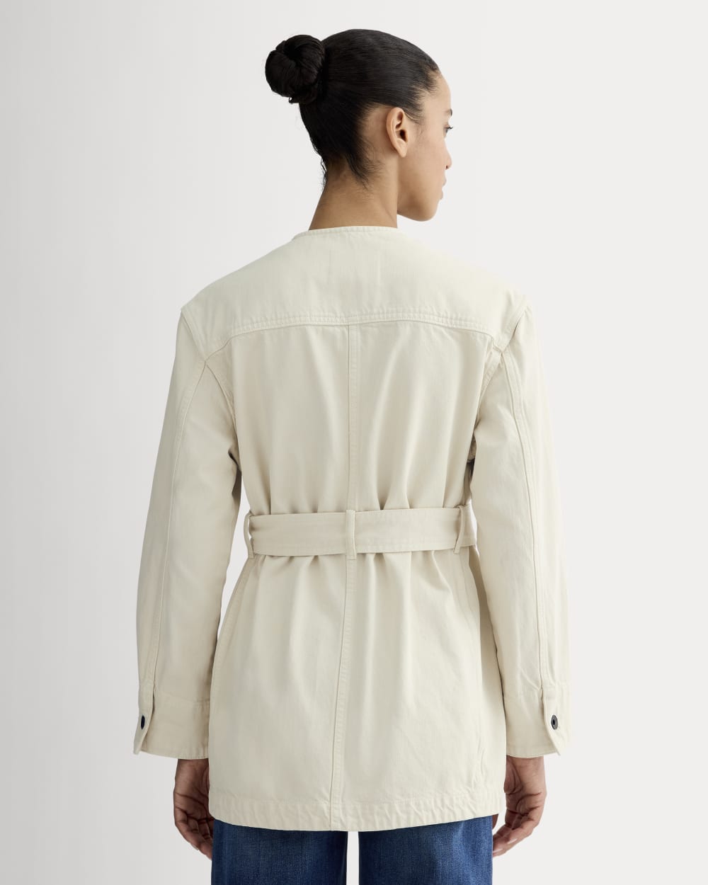 The Long Denim Barrel Jacket | Garment-Dyed Sand - Image 5