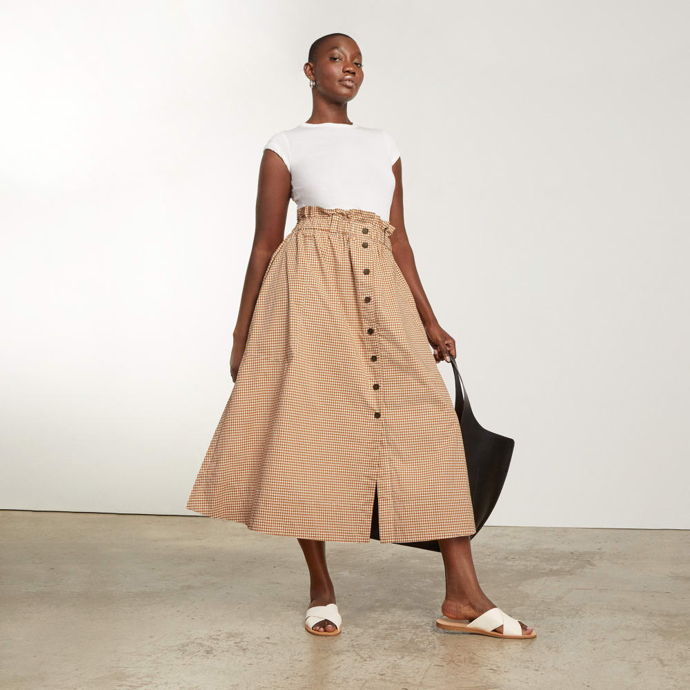 The Easy Button-Front Skirt | Burnt Orange Gingham - Image 5