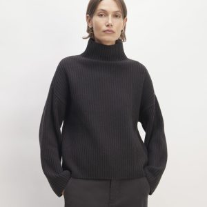 The Felted Merino Funnel-Neck Pullover | Black