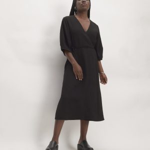 The City Stripe Wrap Dress | Black