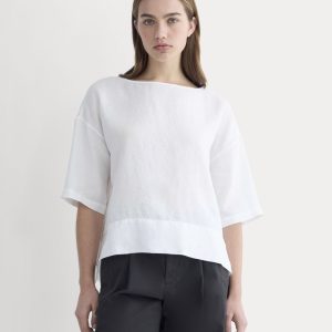 The Boatneck Top in Linen | White