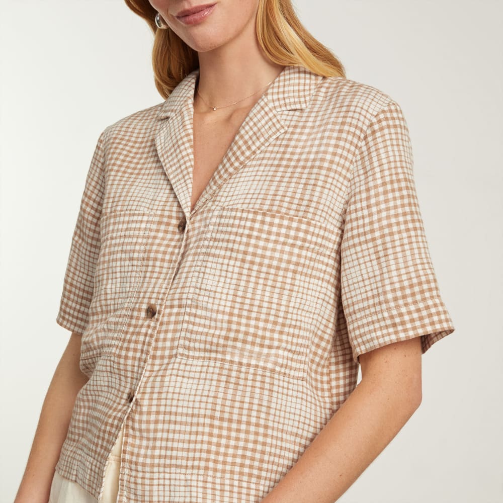 The Linen Workwear Shirt | Iced Coffee Grid - Image 6