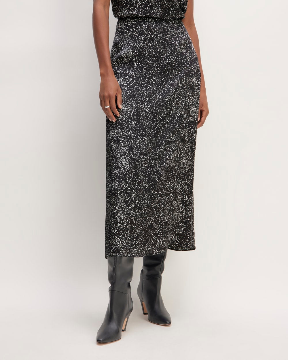 The Hammered Satin Slip Skirt | Black Moonsplatter - Image 3