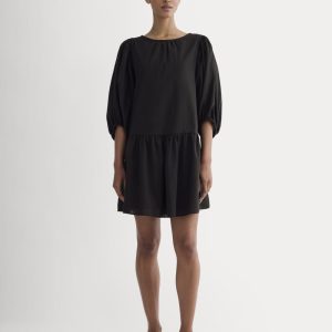 The Gauze Puff-Sleeve Mini Dress | Black