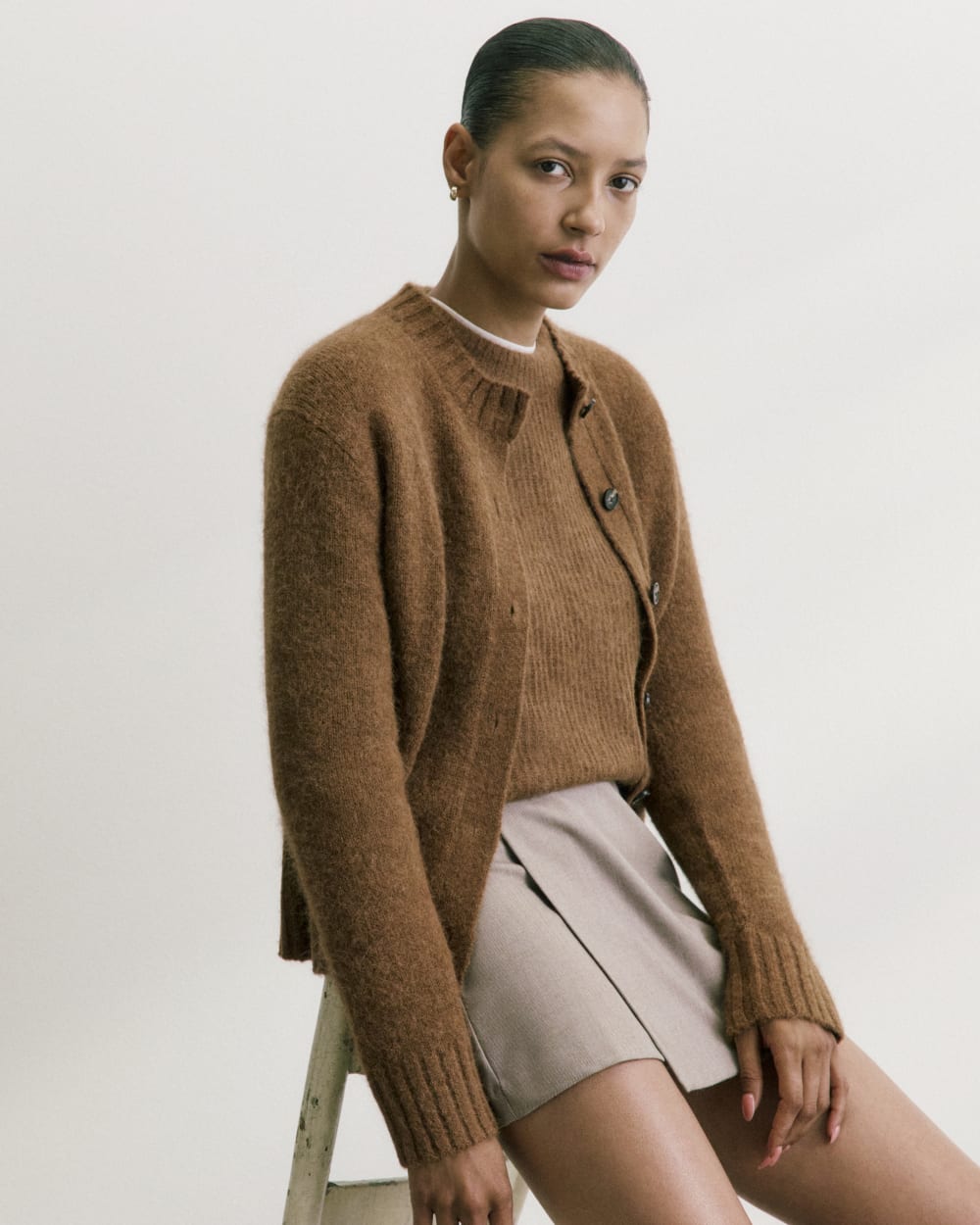 Wrap Mini Skort in Tailor Twill | Light Taupe - Image 8