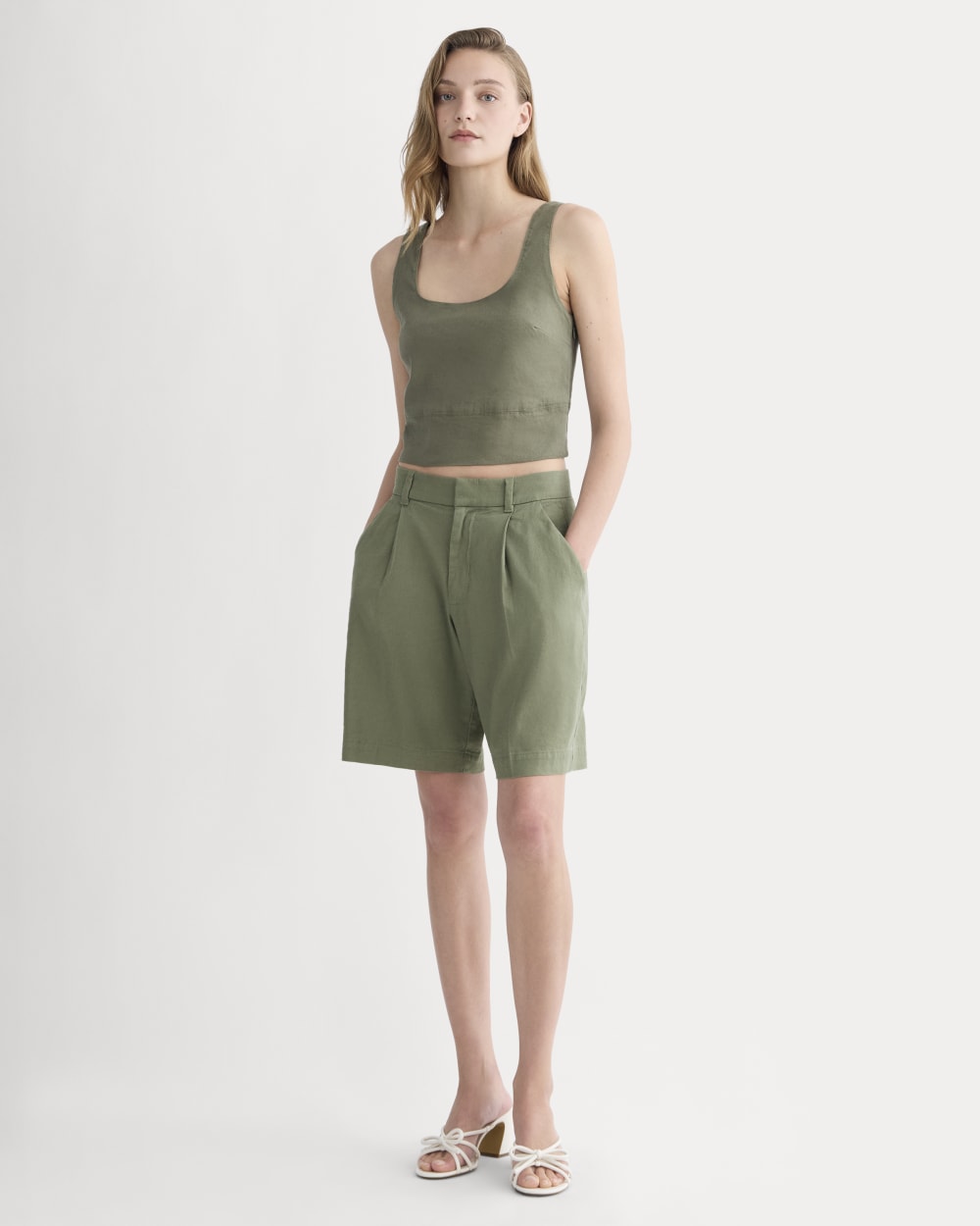 The Square Tank in Stretch Linen | Lichen Green - Image 3