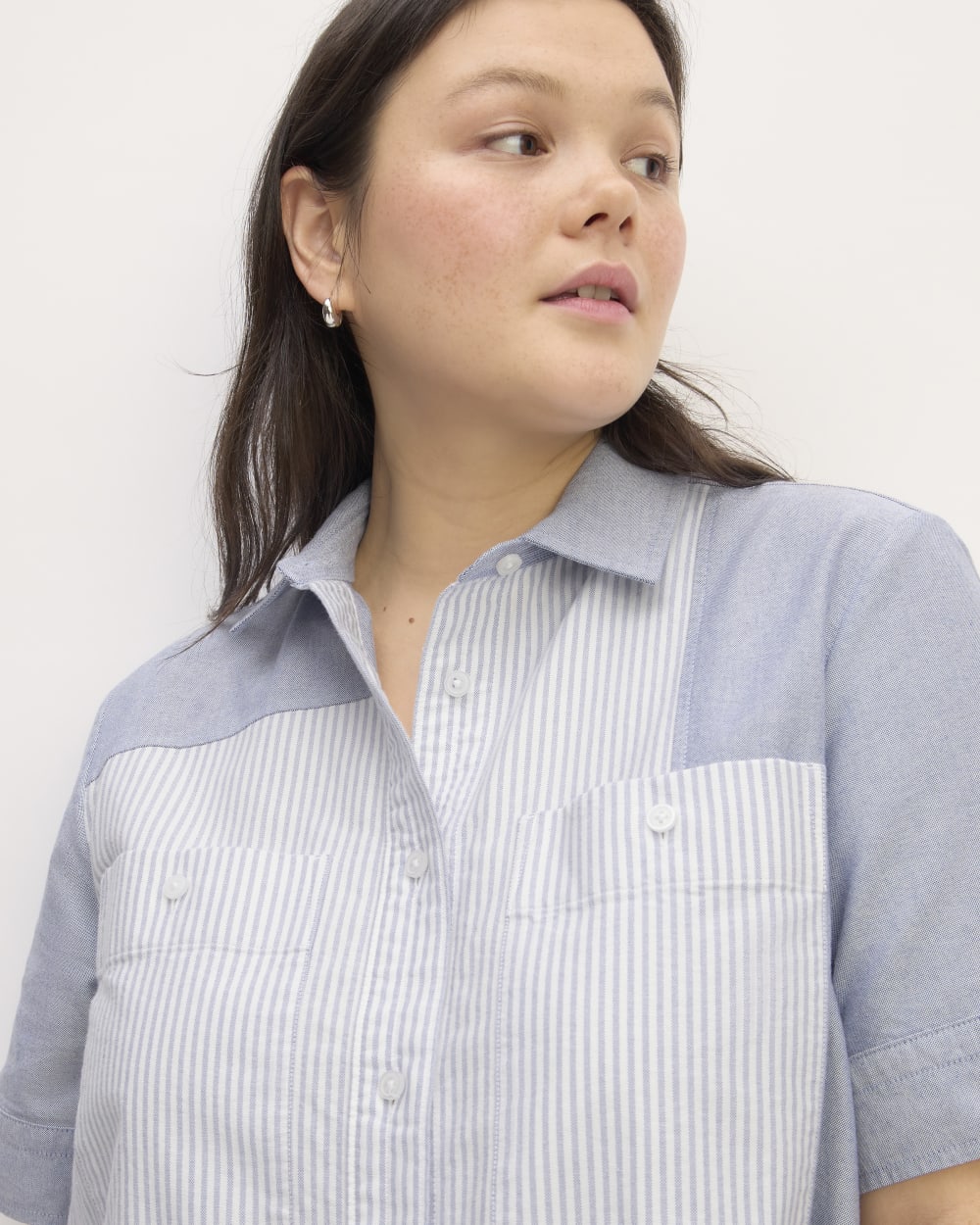 The Everlane x Marques' Almeida Patchwork Daytripper Dress | Blue Stripe Patchwork - Image 4