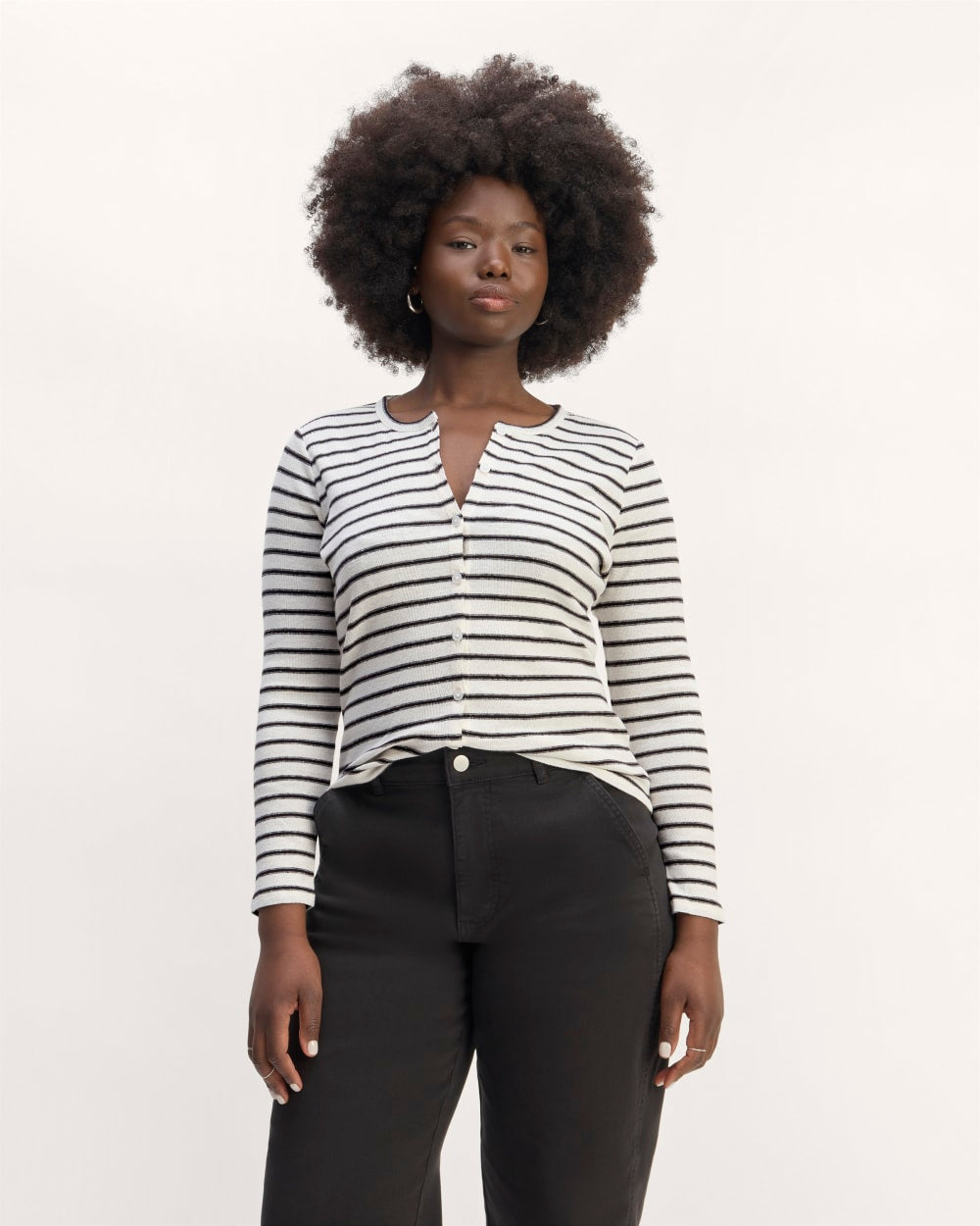 The Vintage Rib Cardigan | Bone / Black - Image 3