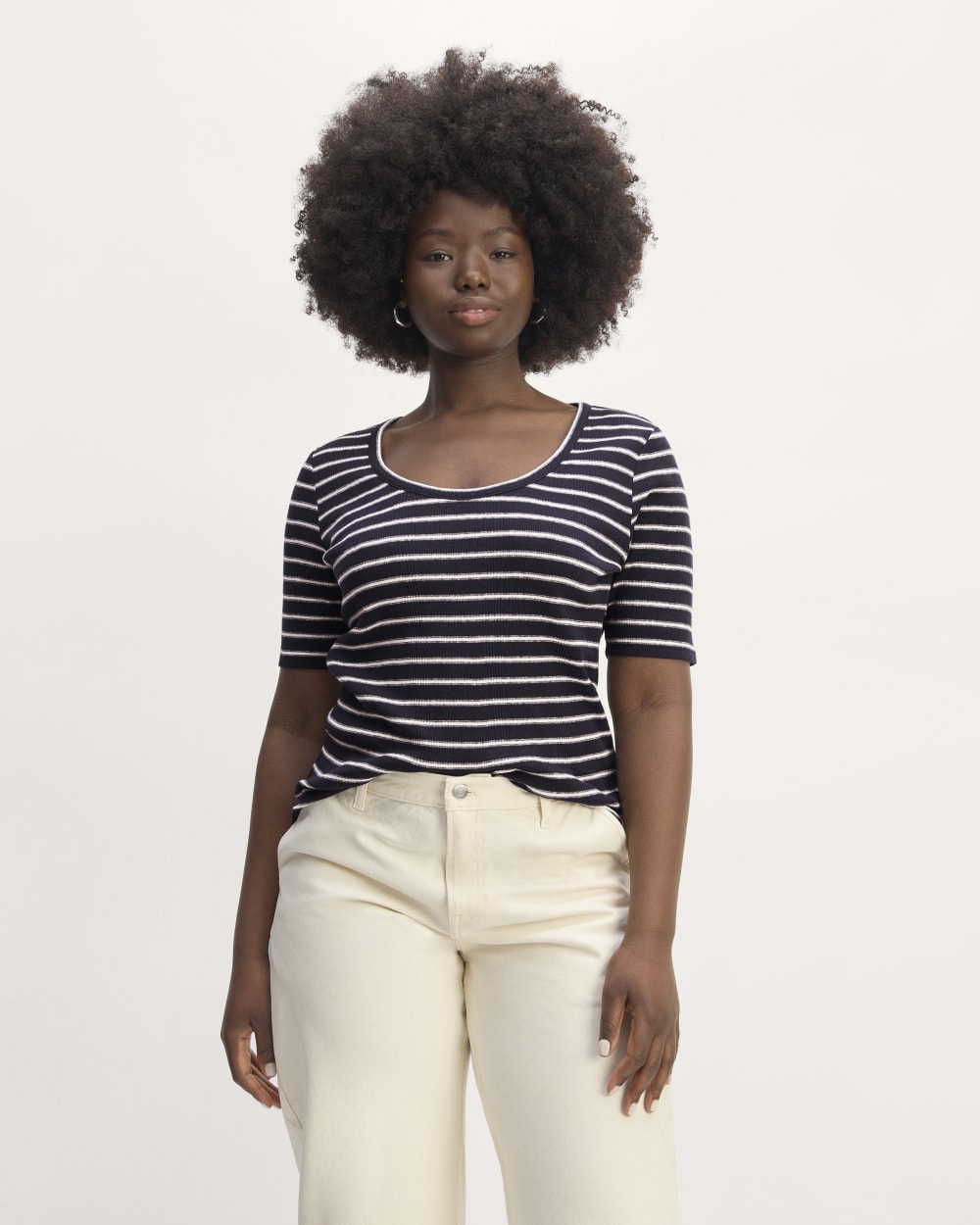 The Vintage Rib Scoop-Neck Top | Navy / Bone