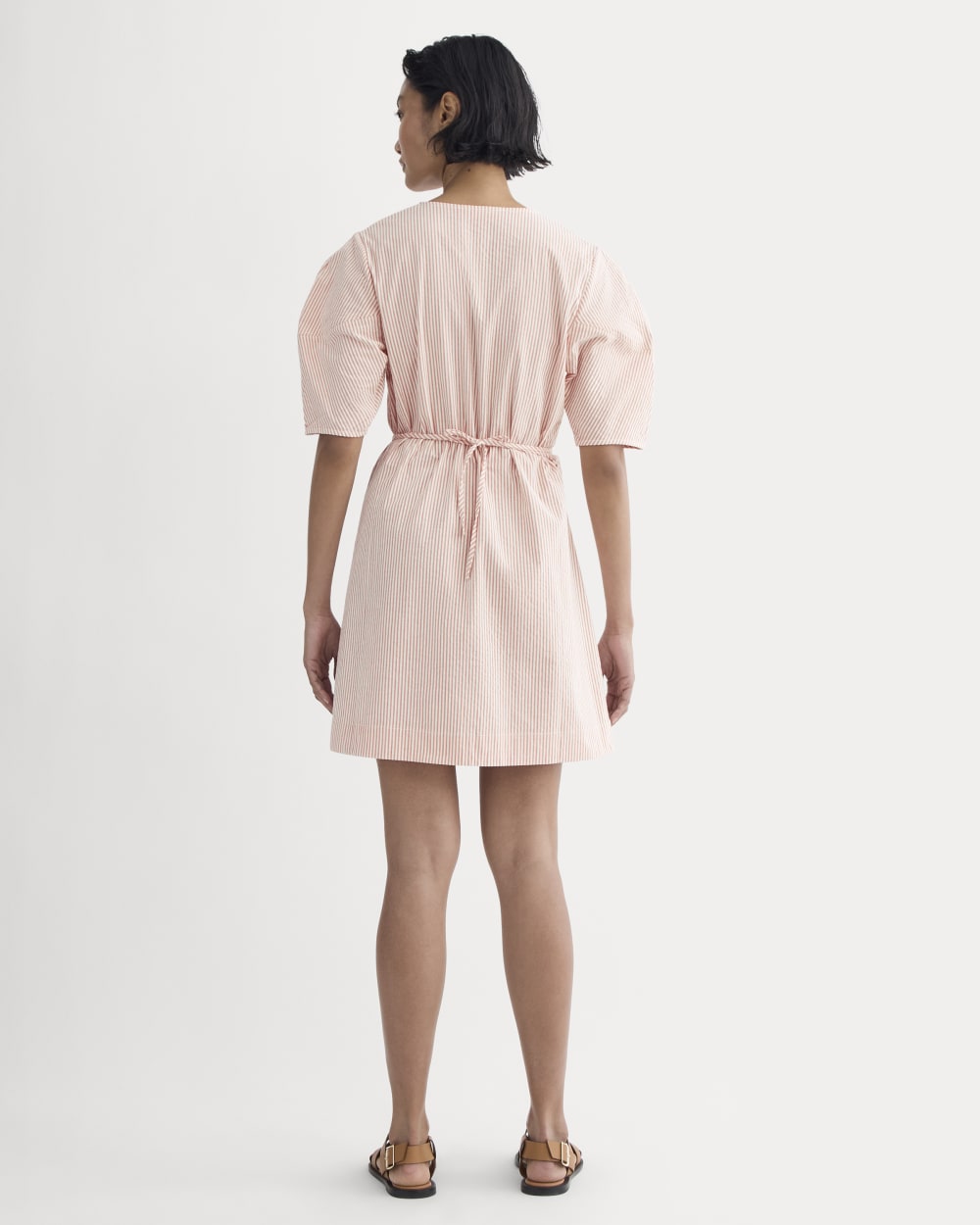 The Seersucker Mini Wrap Dress | Soft Orange / Bone - Image 4