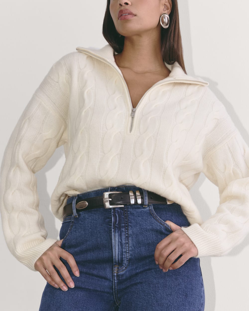 The Cable Half-Zip in Luxe Merino | Bone - Image 5
