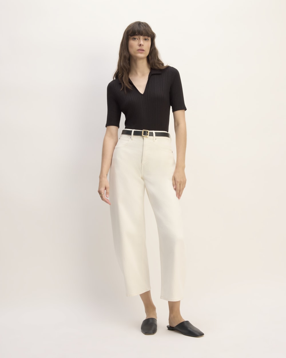 The Rib Soft Knit Open Collar Polo | Black - Image 3