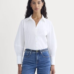 Lantern-Sleeve Shirt in Lightweight Cotton | White