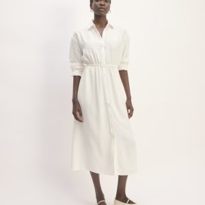 The Mini Jacquard Stripe Shirt Dress | Bone
