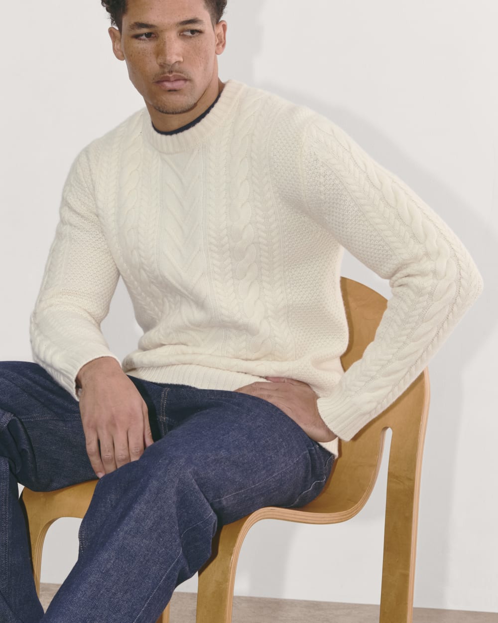The Felted Merino Cable-Knit Crew | Bone - Image 4