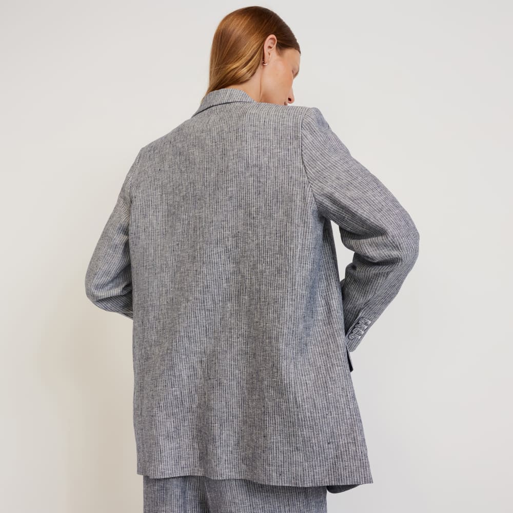The Oversized Blazer in Linen | Canvas Tan / Navy - Image 3